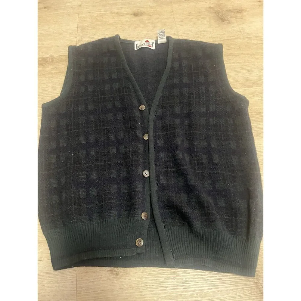 Florence Tricot Italy Sweater Vest Size M Wool Blend Checker Blocks Blue‎ Green